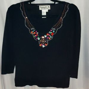 Joseph A. Black Sweater, Embellished V-Neck Sweater